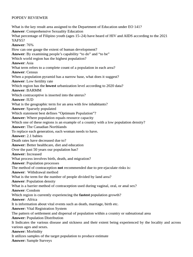 Popdev Reviewer Elimination | PDF | Birth Control | Family Planning