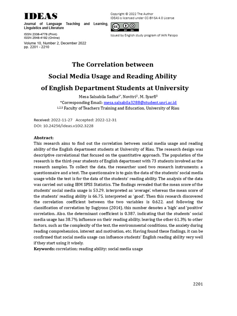 The Correlation Between Social Media Usage and Rea | PDF | Social Media ...