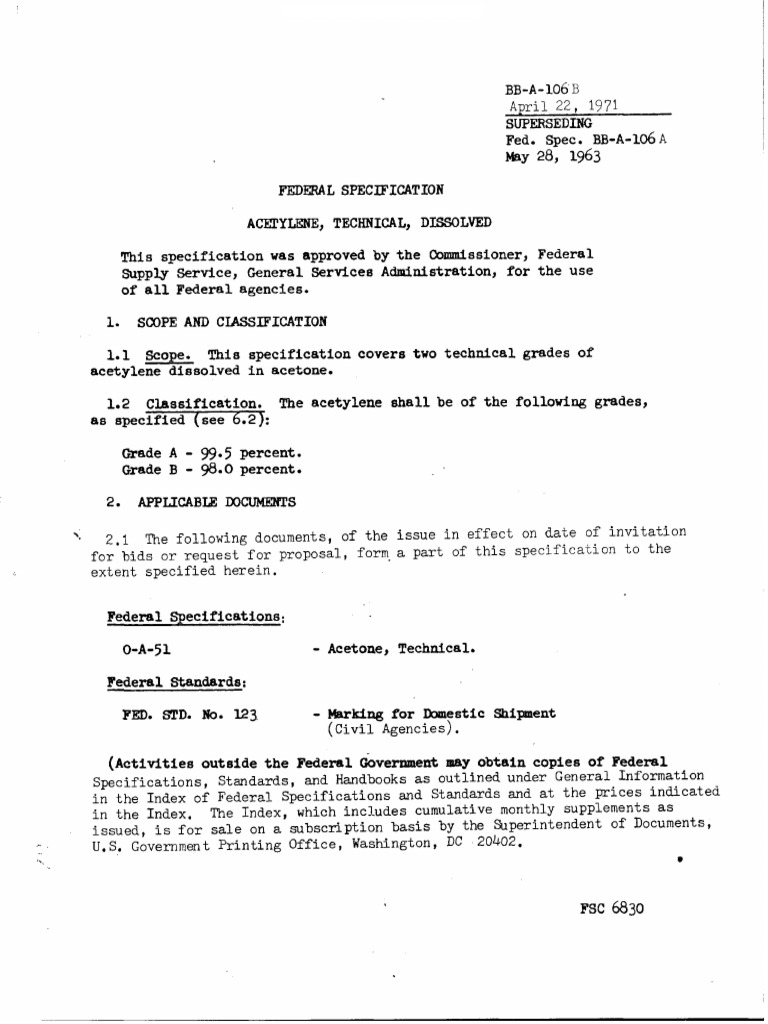 Federal Specification for Dissolved Acetylene | PDF | Chemical ...