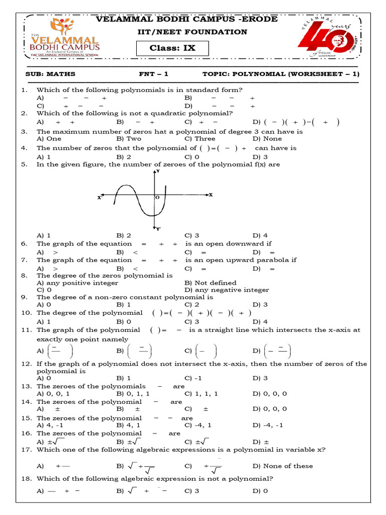 4.7.25 Grade 9 Foundation Math Ws | PDF | Zero Of A Function | Polynomial