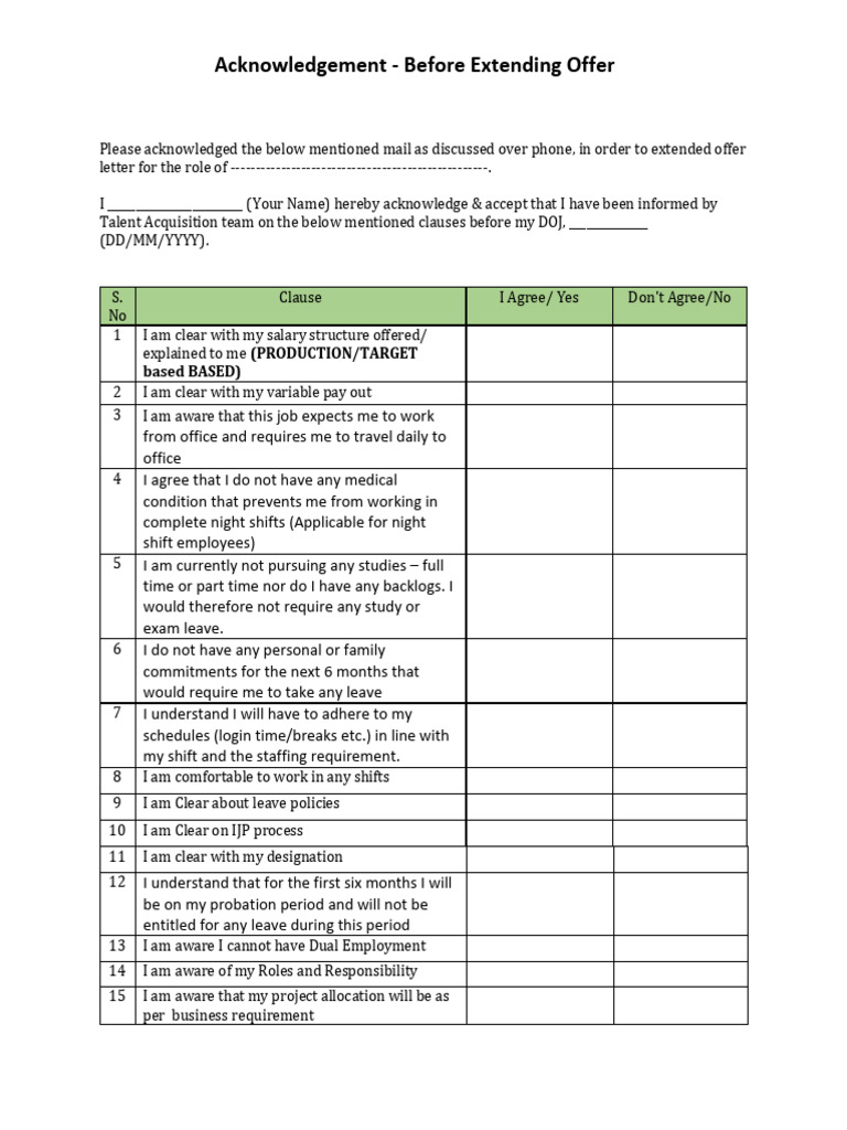 8 - Acknowledgement - Before Extending Offer 3.0-1 | PDF