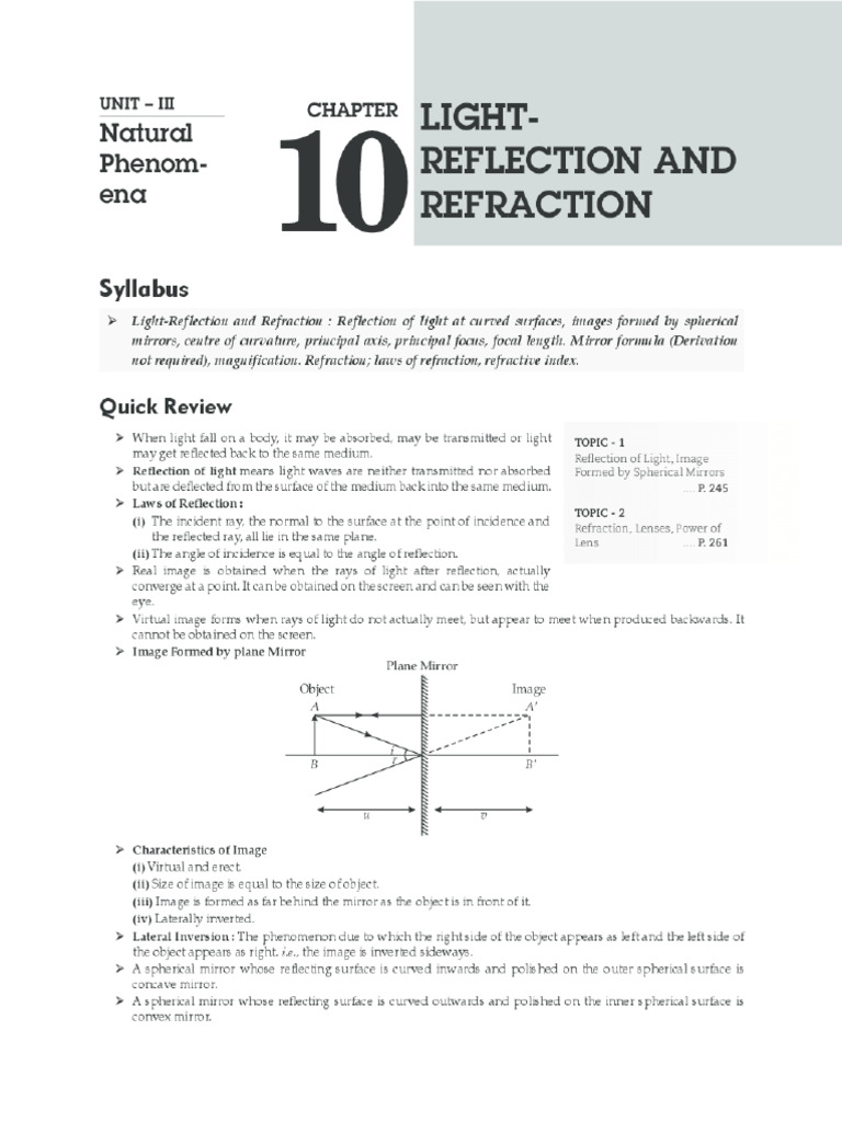 Light Reflection and Refraction Notes and PYQs | PDF