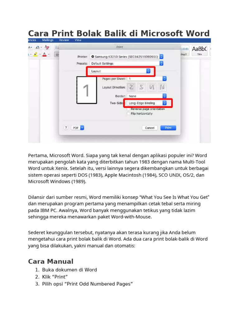 Cara Print Bolak Balik di Word | PDF