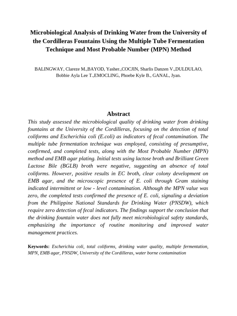 Microbiological Quality of UC Drinking Water | PDF | Drinking Water ...