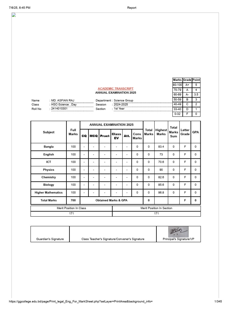 HSC Science Academic Transcript 2025 | PDF | Educational Assessment And ...