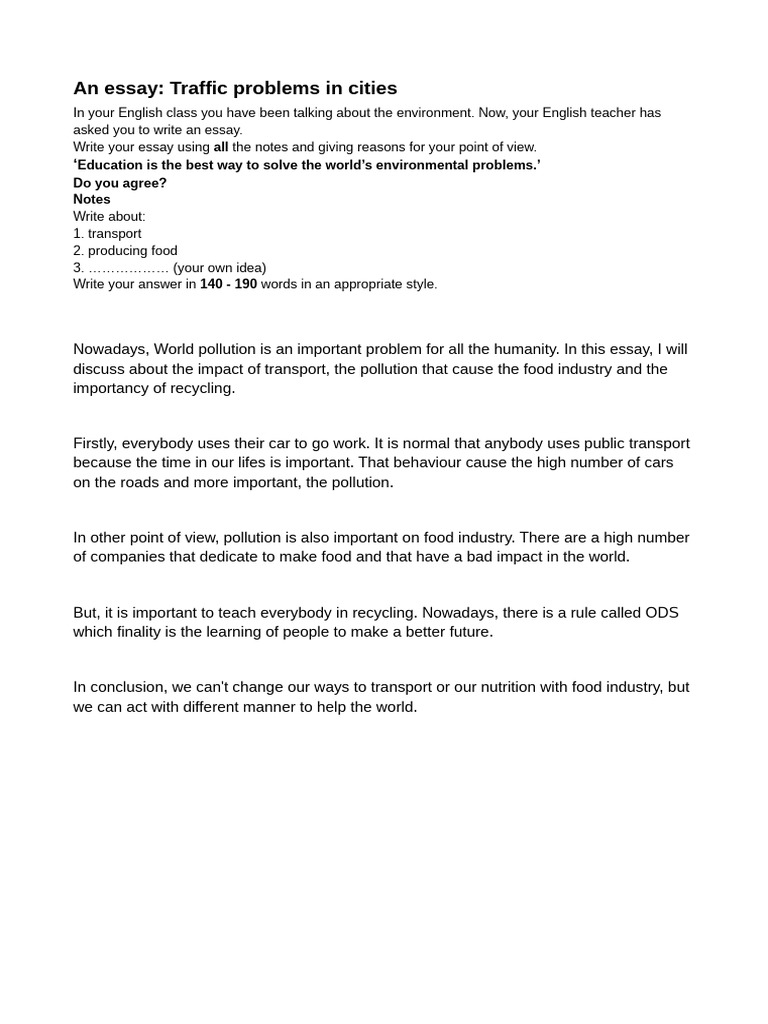 W&I - An Essay - Traffic - Problems - in - Cities | PDF ...