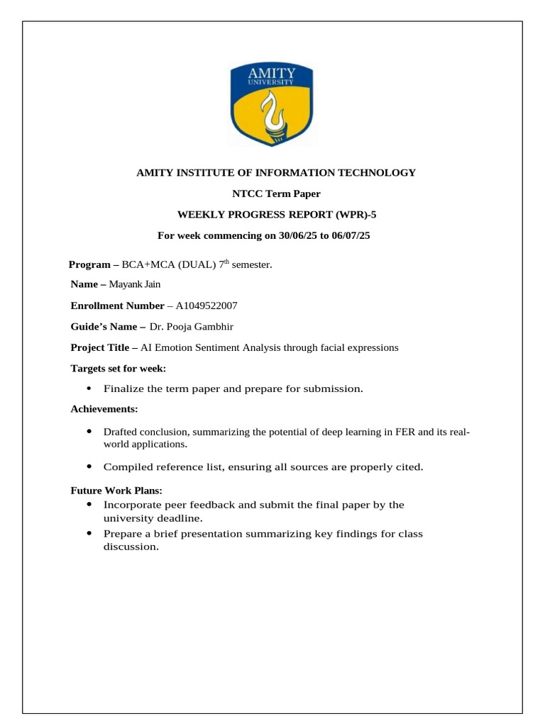 WPR-5: AI Emotion Analysis Progress Report | PDF