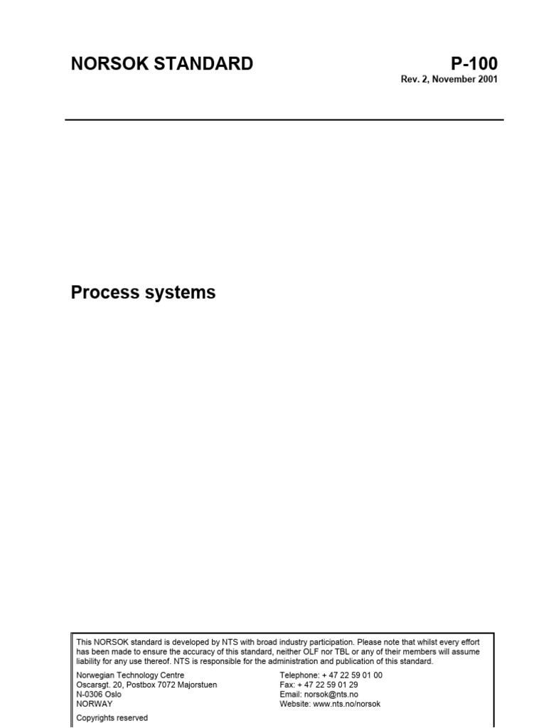 NORSOK P-100 Process Systems Standard | PDF | Liquids | Gases