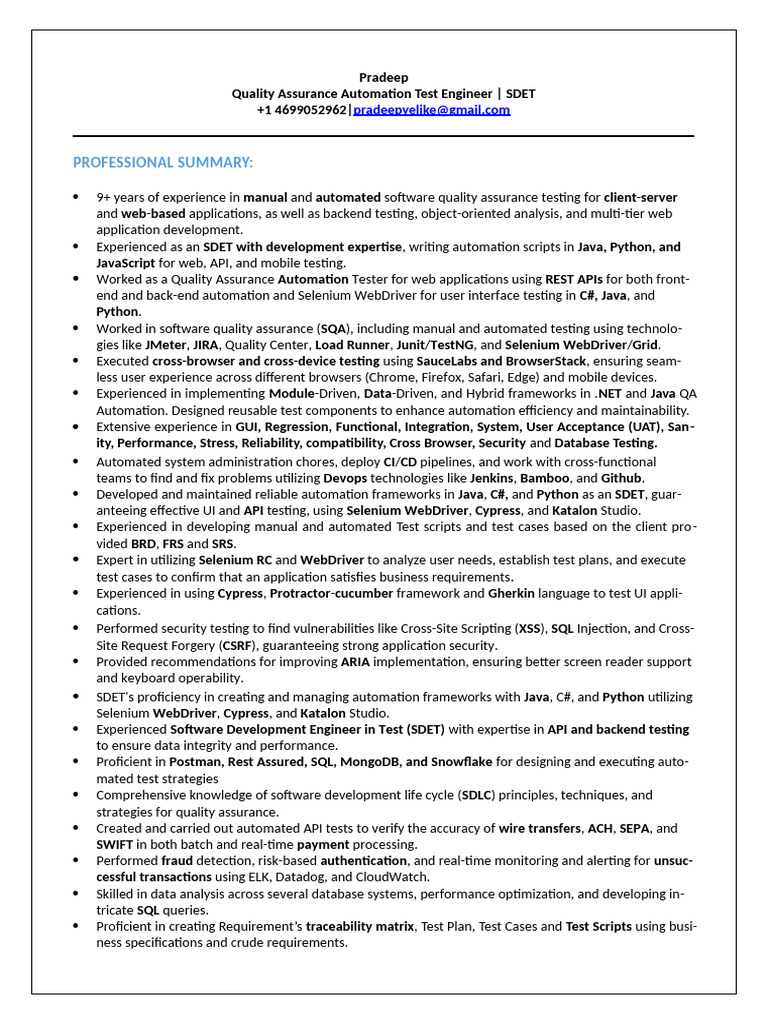 SDET Resume: QA Automation Expertise | PDF | Selenium (Software ...