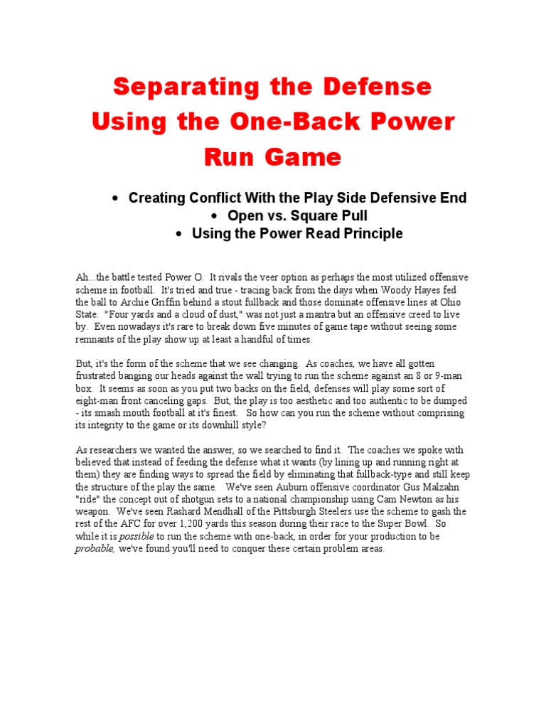 One-Back Power Run Game Strategies | PDF | Team Sports | American ...