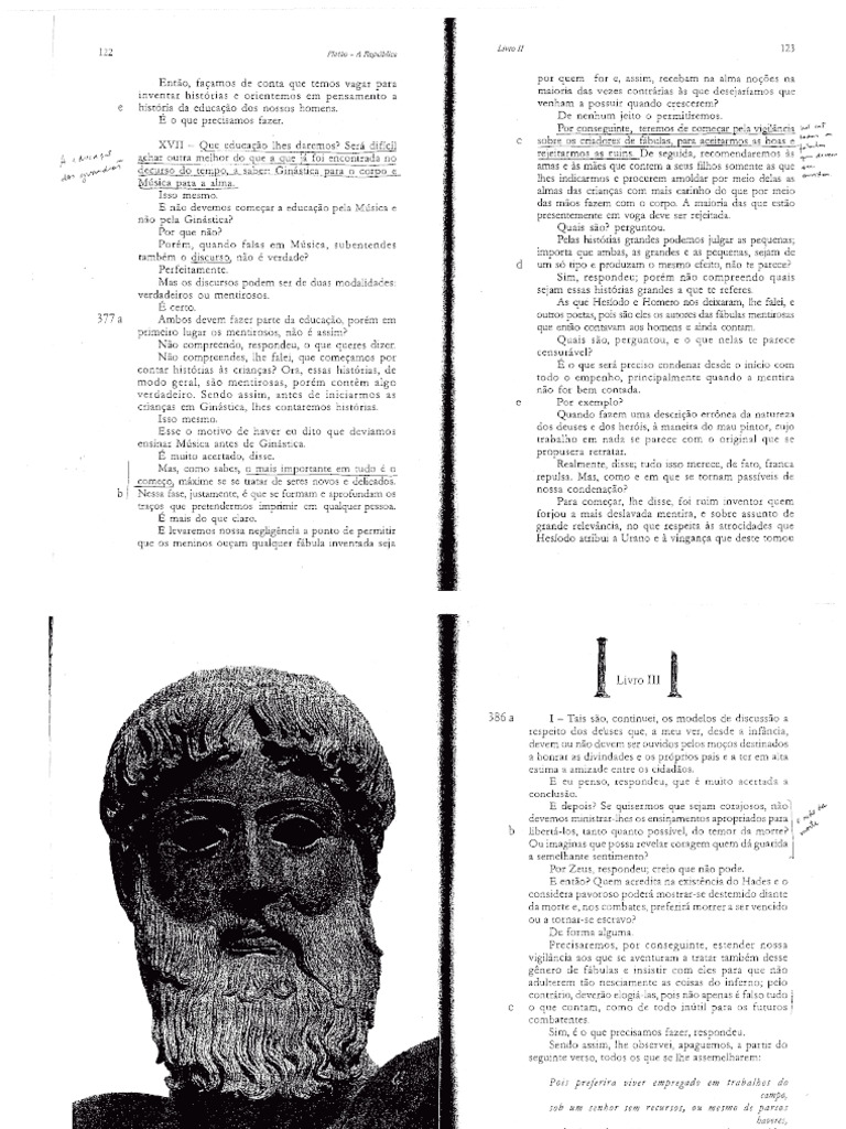 Platao Republica Livro2 (377c) Livro3 (386a) LivroX (585a) | PDF
