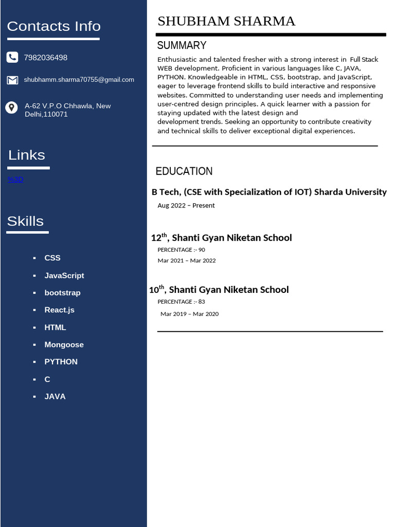 Full Stack Web Developer Resume | PDF