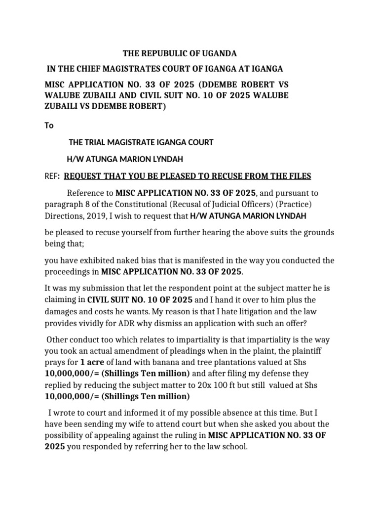 Recusal Request in Court Case 33/2025 | PDF