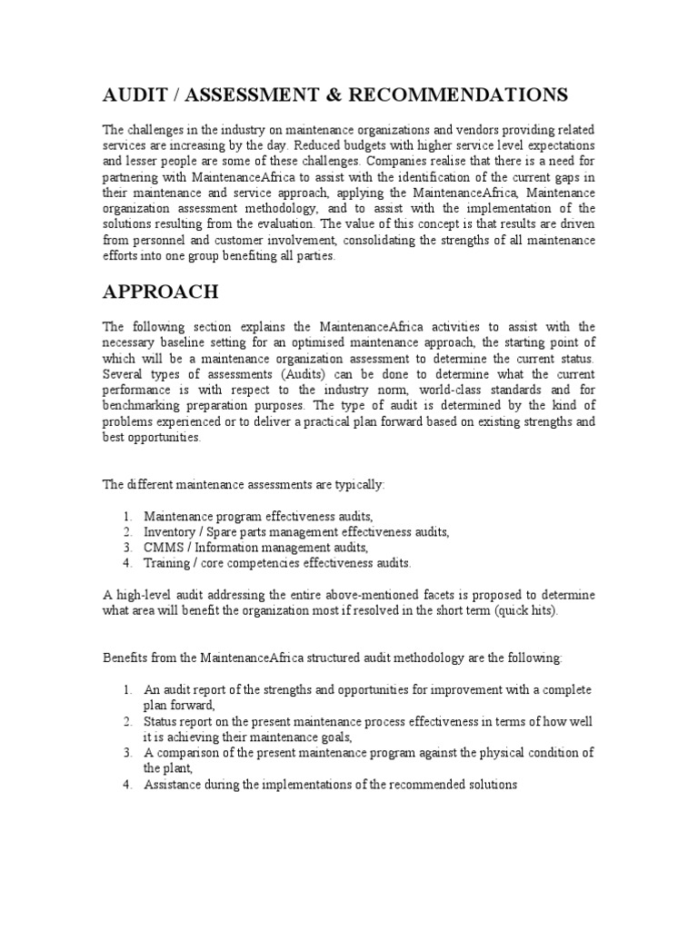 Maintenance Audit Info Pdf Audit Outsourcing