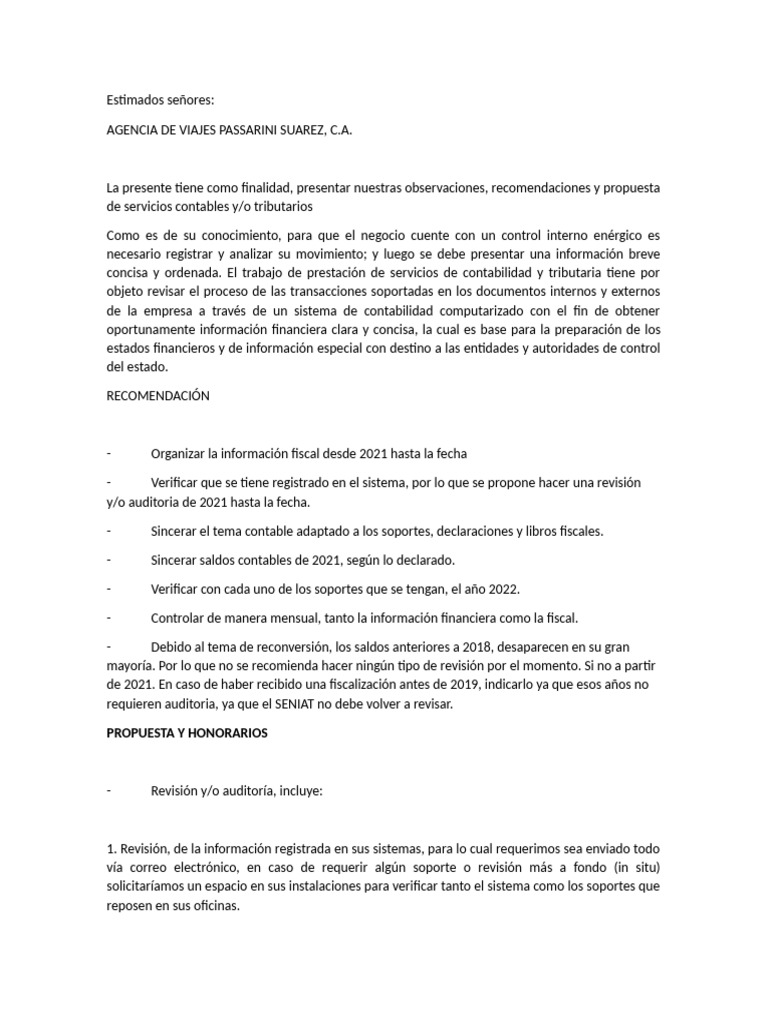 Propuesta de Servicios Contables y Tributarios | PDF | Auditoría ...