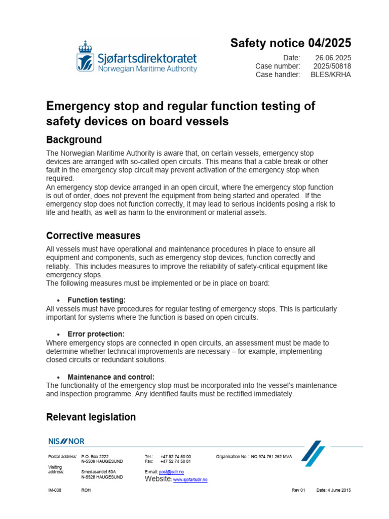 Emergency Stop and Regular Function Testing of Safety Devices On | PDF ...