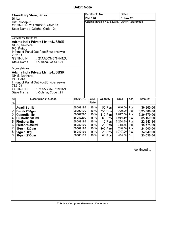 Adama India Debit Note DN-016 | PDF | Taxes | Government