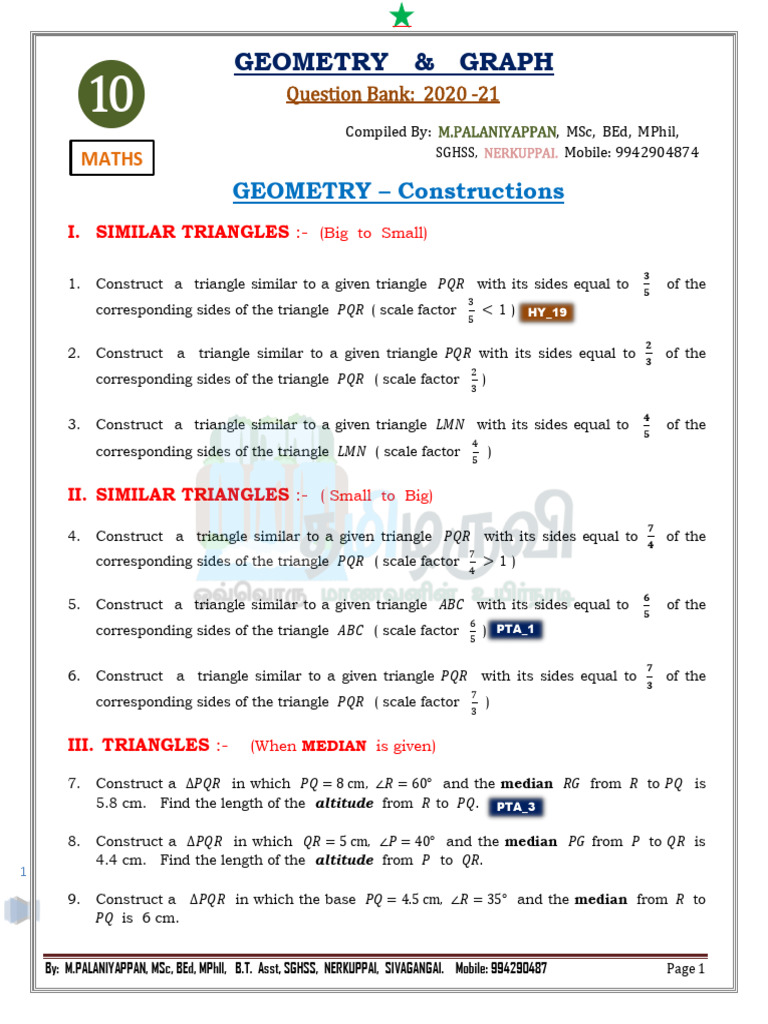 Geometry & Graph Question Bank 2020-21 | PDF | Circle | Triangle