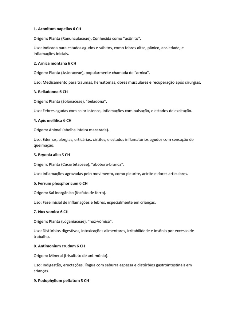 Remédios Homeopáticos e Seus Usos | PDF