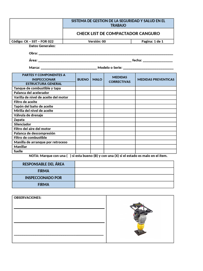 Checklist Compactadora Canguro | PDF