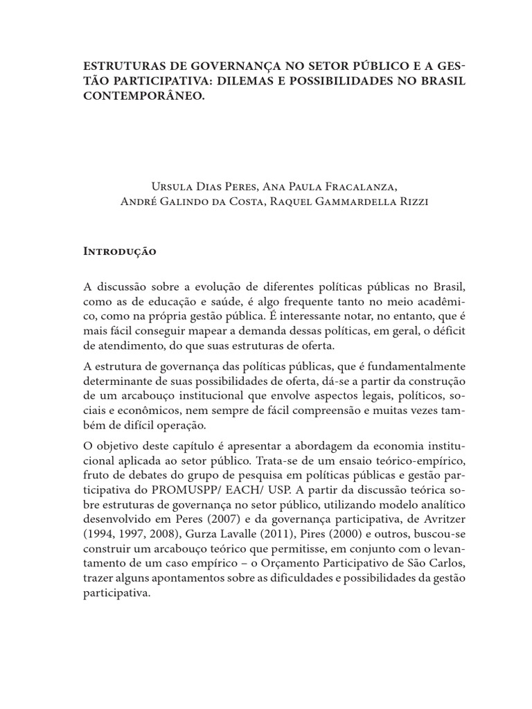 Governança Pública e Gestão Participativa no Brasil | PDF | Governança ...