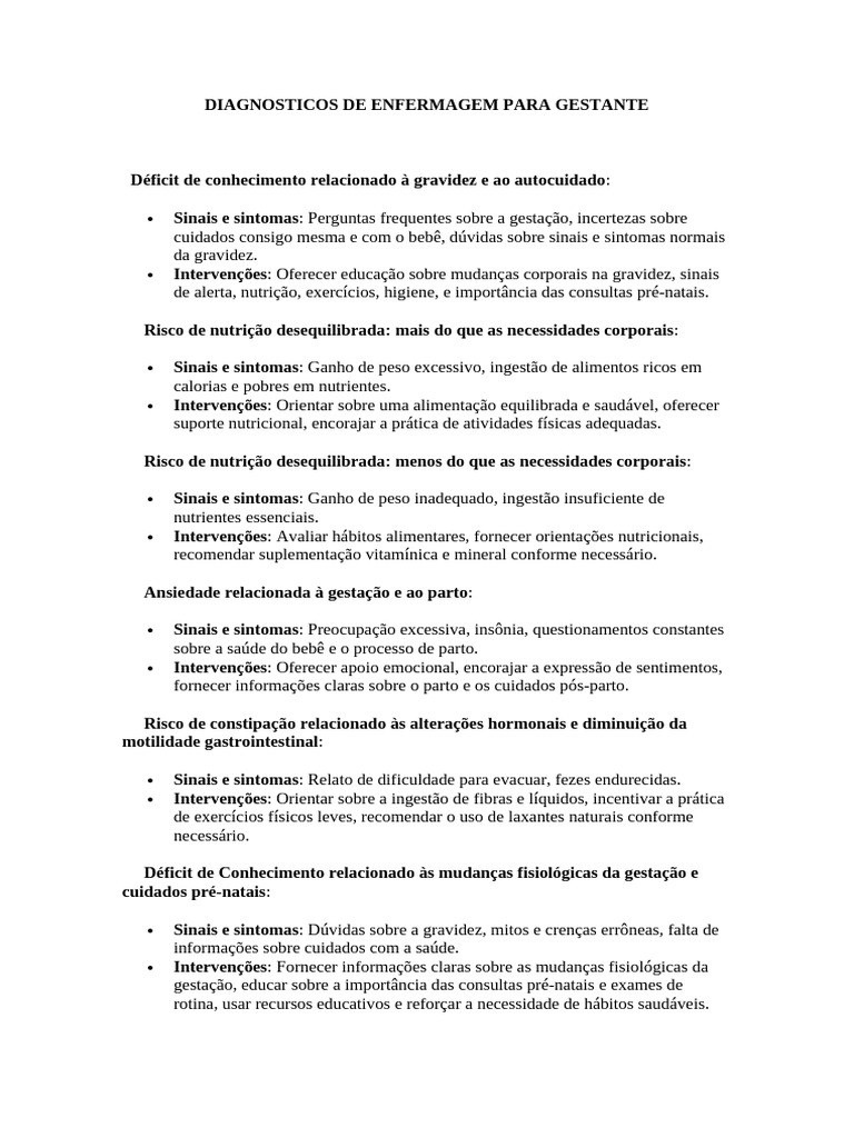 Diagnósticos de Enfermagem na Gestação | PDF | Gravidez | Medicina Clínica