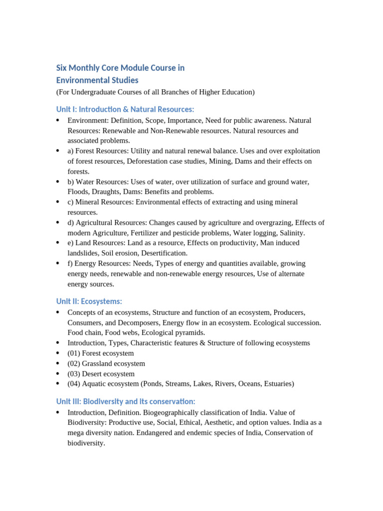 Environmental Studies Syllabus Overview | PDF | Ecosystem | Pollution