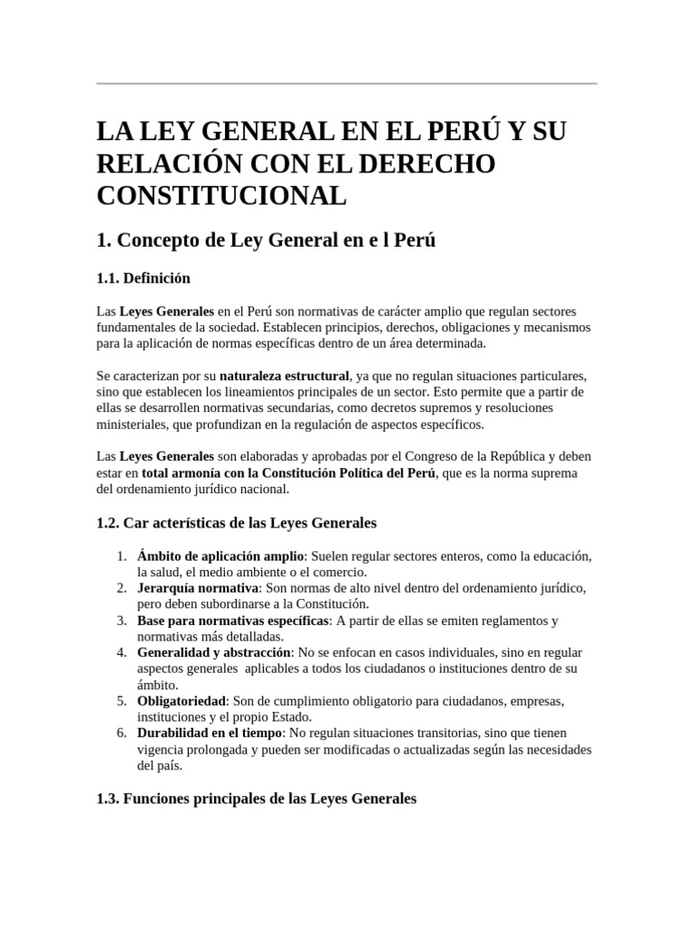 Ley General en el Perú: Concepto y Función | PDF | Constitución ...