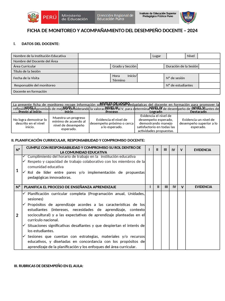 Ficha Monitoreo Docente 2024 PDF | PDF | Aprendizaje | Maestros