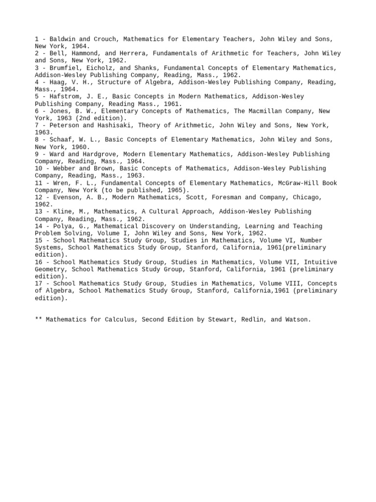 Elementary Mathematics References List | PDF