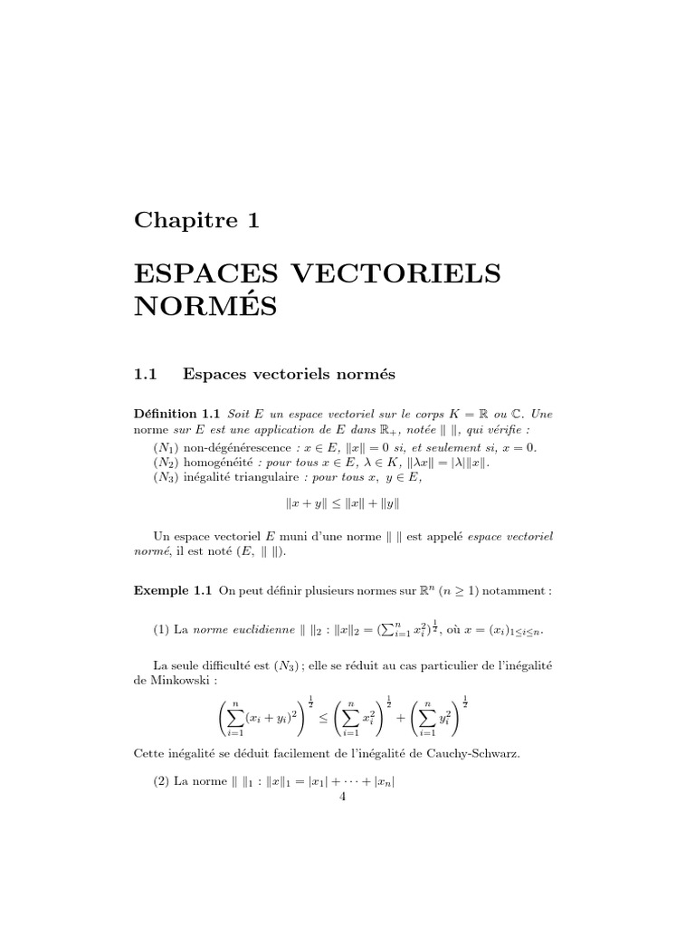 Espaces Vectoriels et Normes: Concepts Clés | PDF | Norme ...