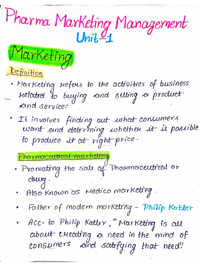 Unit 1 Pharma Marketing Management 8th Semester Bpharm | PDF
