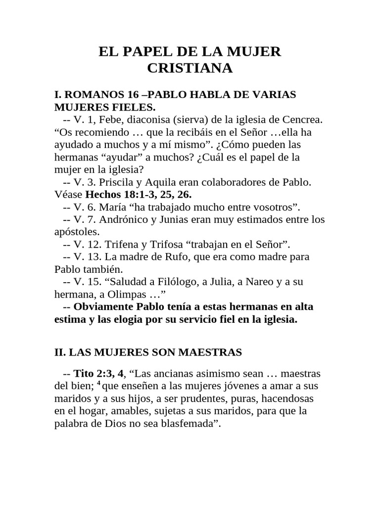El Rol de la Mujer Cristiana en la Iglesia | PDF | Pablo el apóstol | Jesús