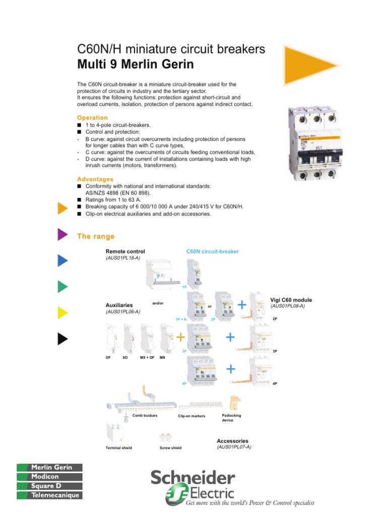Schneider Electric Multi9 C60N Miniature Circuit Breaker – 3-Pole, 20A, D Curve, 10kA, 415V AC, DIN Rail Mount, Thermal Magnetic Protection