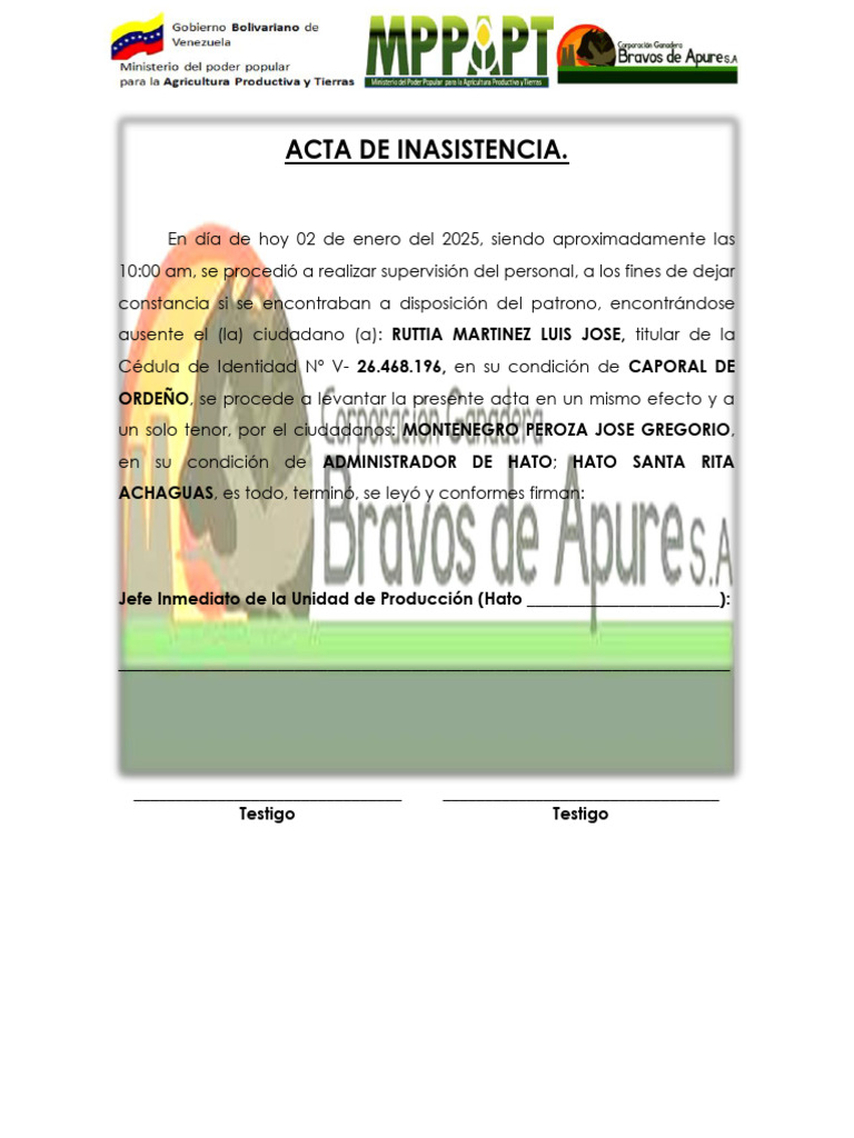 Acta de Inasistencia Laboral 2025 | PDF | Autenticación | Costa Rica