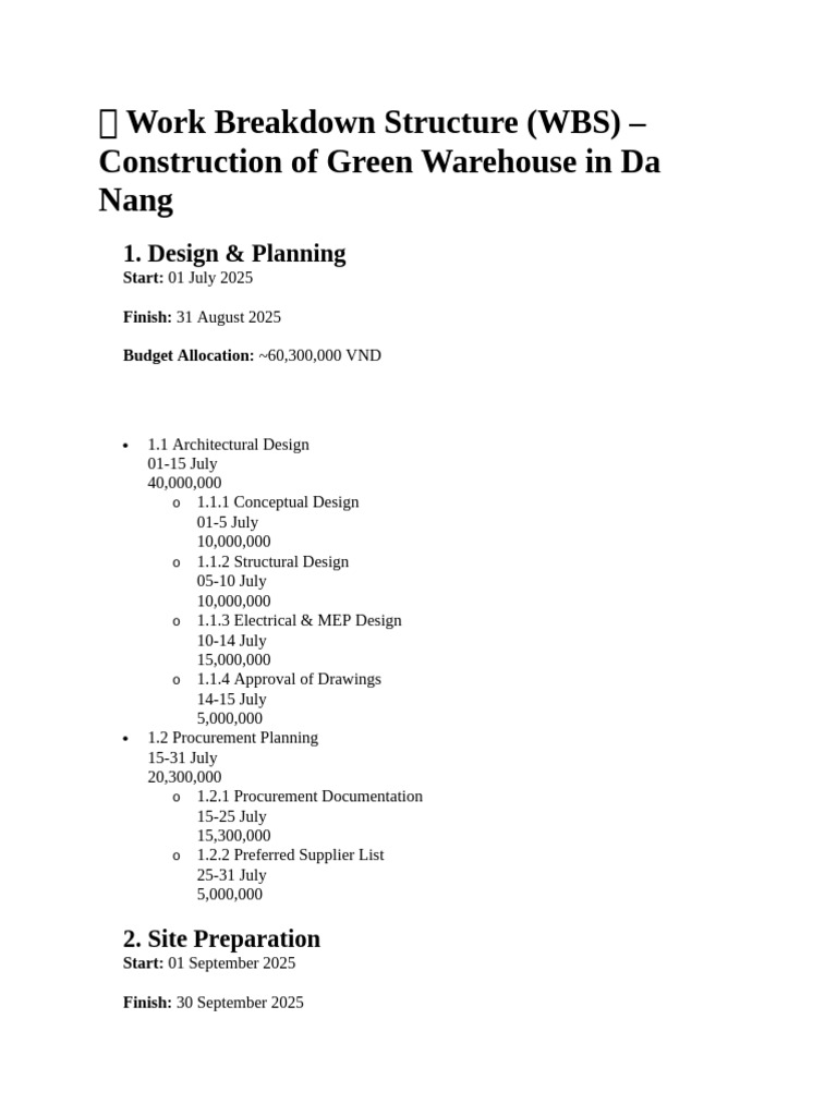 WBS for Green Warehouse in Da Nang | PDF | Roof | Wall
