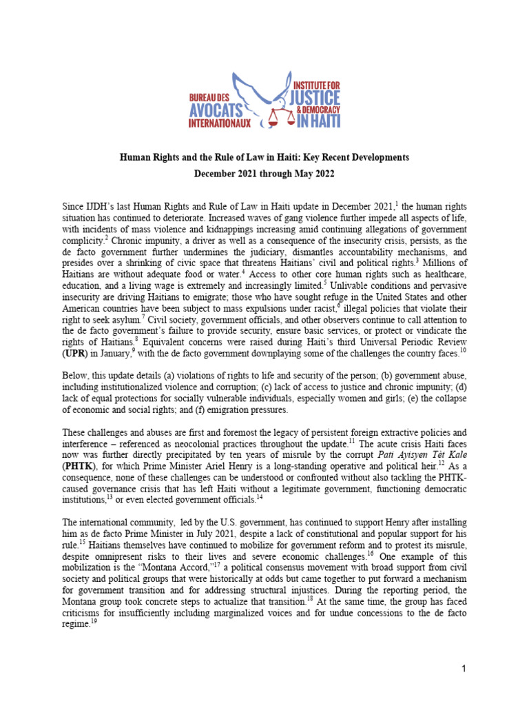 IJDH Human Rights Update June 2022 | PDF | Cost Of Living | Haiti