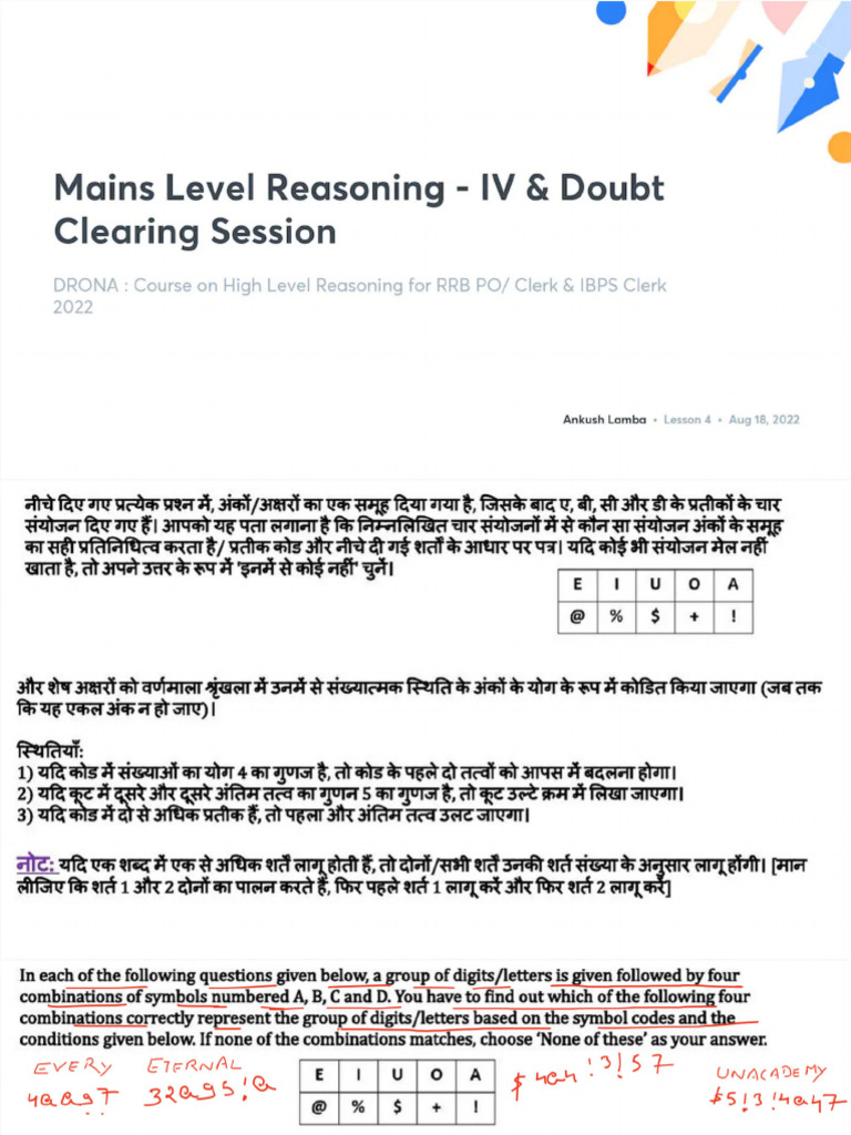Mains Level Reasoning IV Doubt Clearing Session With Anno | PDF