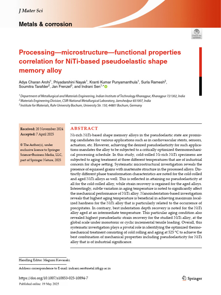 Optimizing Pseudoelasticity in NiTi Alloys | PDF | Shape Memory Alloy ...