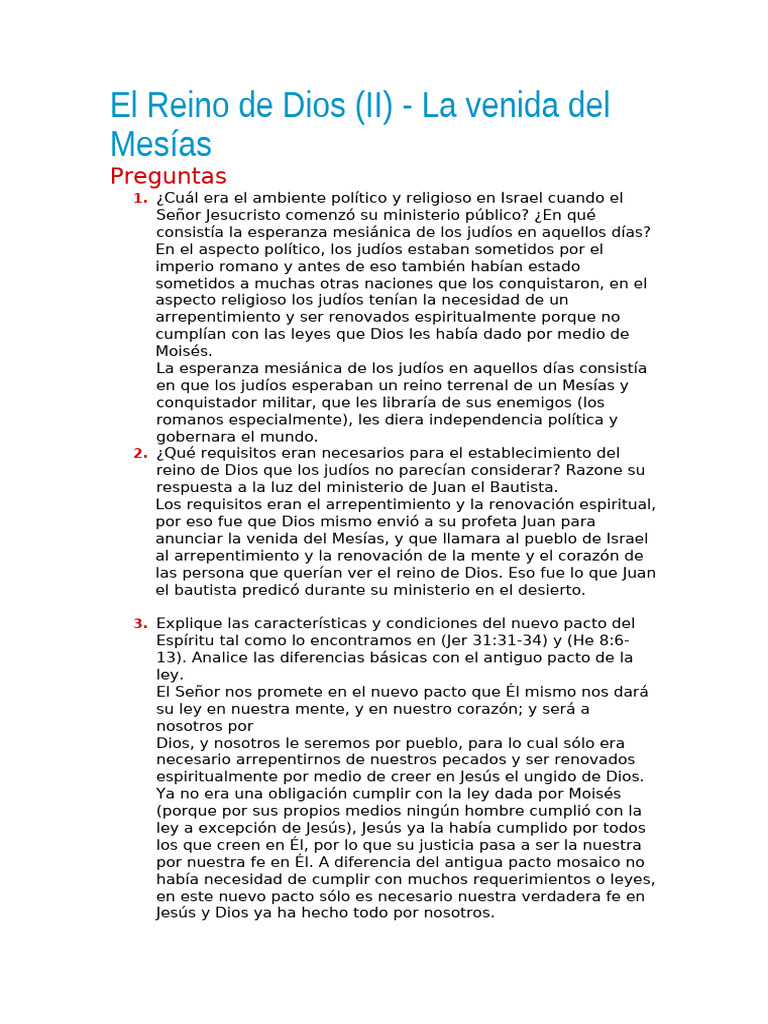 La Venida del Mesías y el Reino de Dios | PDF | Jesús | Mesías