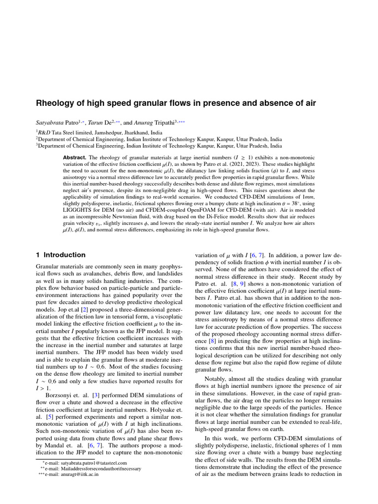 Air Effects on Granular Flow Rheology | PDF | Fluid Dynamics ...