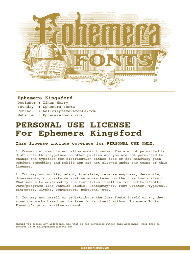 (Ephemera Fonts) Ephemera Kingsford Personal Use License | PDF