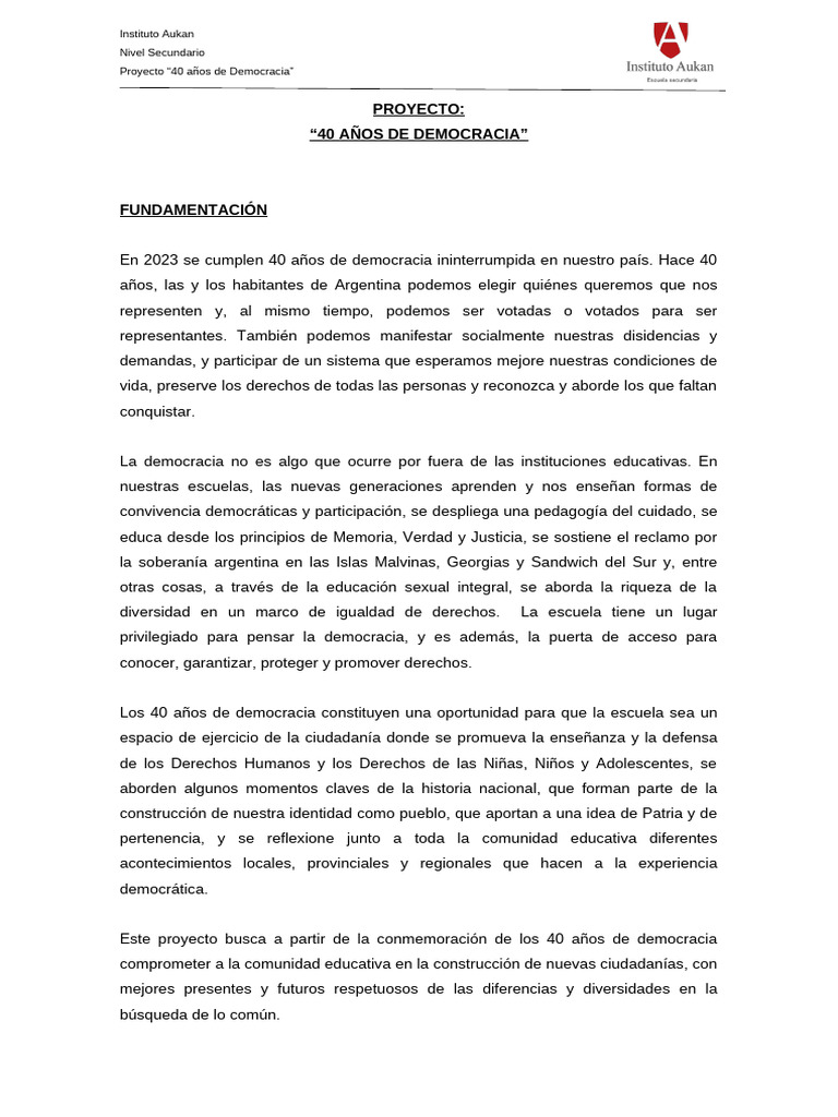 Proyecto 40 Años de Democracia | PDF | Democracia | Ideologías políticas
