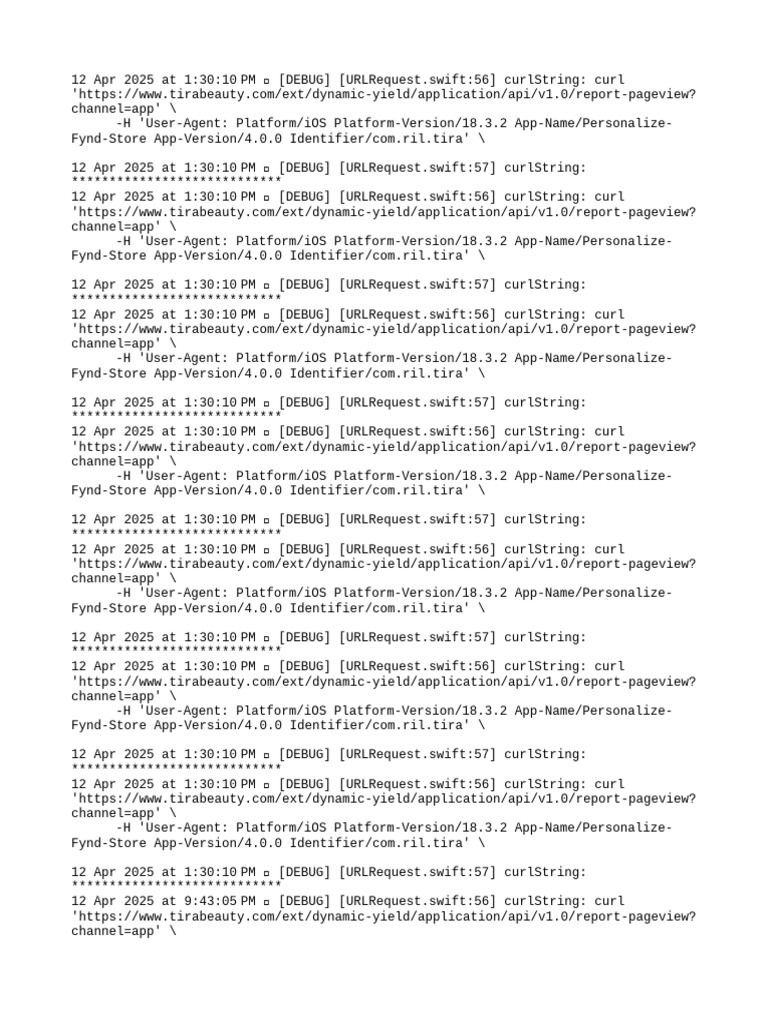 Tira Beauty API Debug Logs | PDF | Software | Internet Protocol Based ...