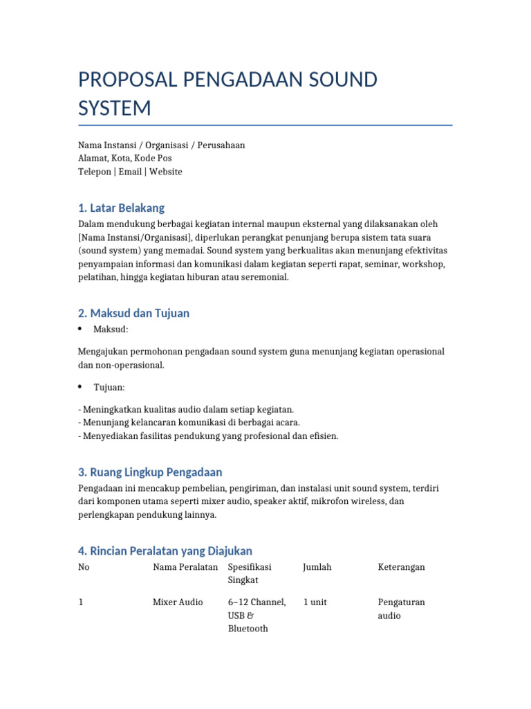 Proposal Pengadaan Sound System | PDF