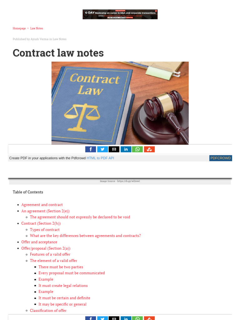 Blog Ipleaders in Law of Contracts Notes | PDF | Offer And Acceptance ...