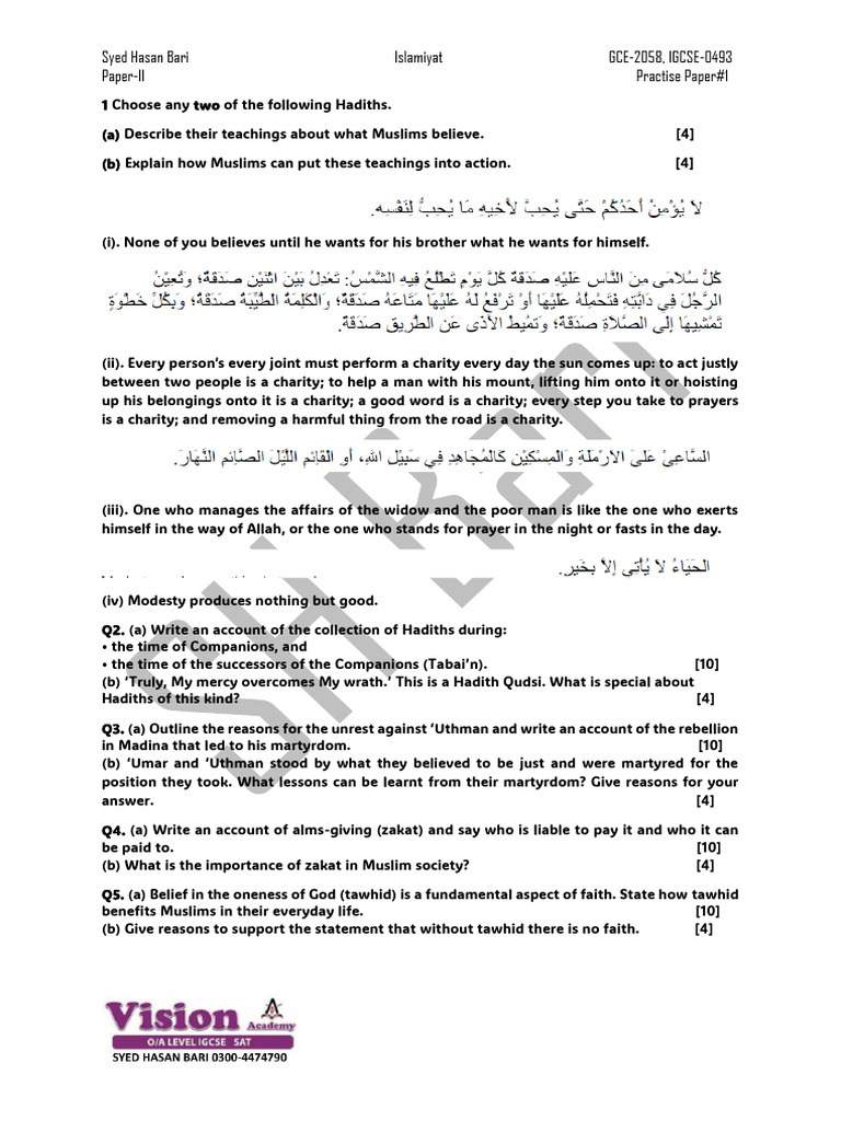 P2 Mock 1 (Workshop MJ'25) | PDF | Tawhid | Hadith