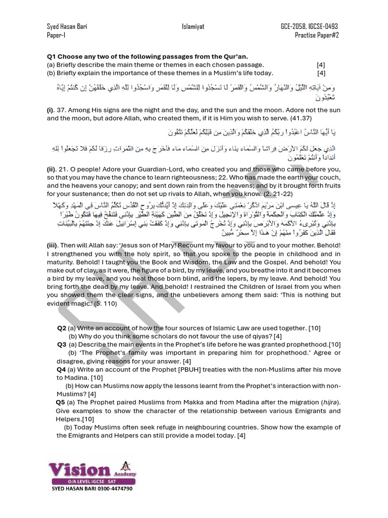 Islamic Studies Practice Paper Insights | PDF | Prophets And Messengers ...