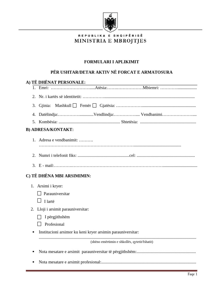 Formular Aplikimi 2018 | PDF