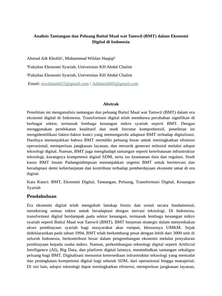 Peluang dan Tantangan BMT di Era Digital | PDF
